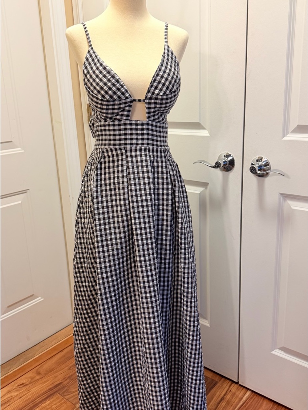 Black and White Gingham Cutout Maxi Dress